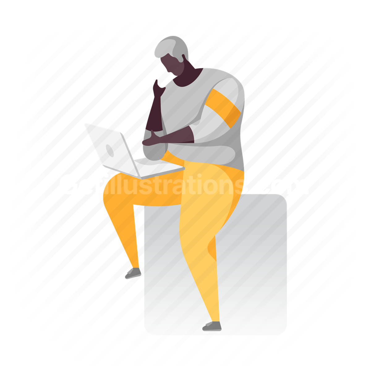 man, sit, work, computer, laptop